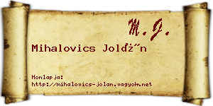 Mihalovics Jolán névjegykártya