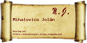 Mihalovics Jolán névjegykártya